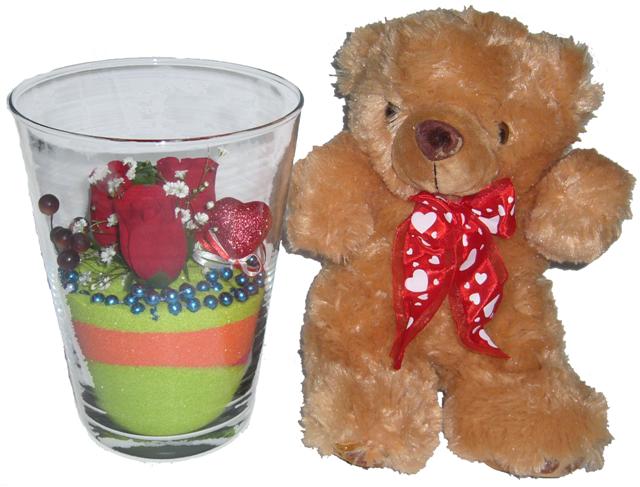  Ankara �ayyolu hediye sevgilime hediye �i�ek  5 adet g�l mika yada cam ve pelus oyuncak