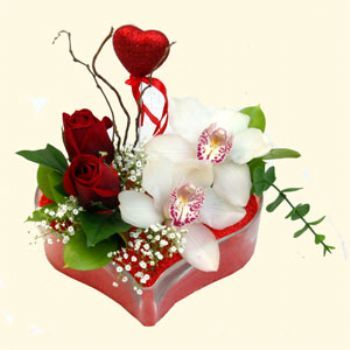 Ankara ayyolu hediye sevgilime hediye iek  1 kandil orkide 5 adet kirmizi gl mika kalp