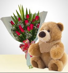 12 adet yapay g�l ve 40 cm civarinda ayi  Ankara varl�k mahallesi �i�ek sipari�i vermek 