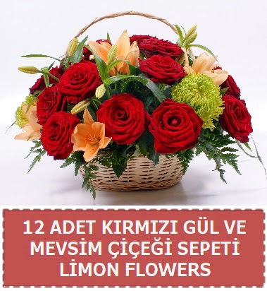12 g�l ve mevsim �i�ekleri sepeti  Ankara ivedik hediye �i�ek yolla 