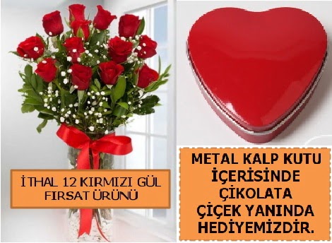 12 adet k�rm�z� g�l ve kalp kutuda �ikolata  Ankara eryaman �i�ek�i telefonlar� 
