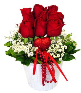 9 k�rm�z� g�l seramik ve kalp �ubuk  Ankara sincan �i�ek g�nderme 