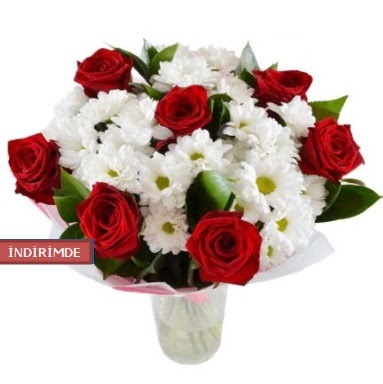 7 k�rm�z� g�l ve 1 demet krizantem  Ankara ostim �i�ek g�nderme sitemiz g�venlidir 