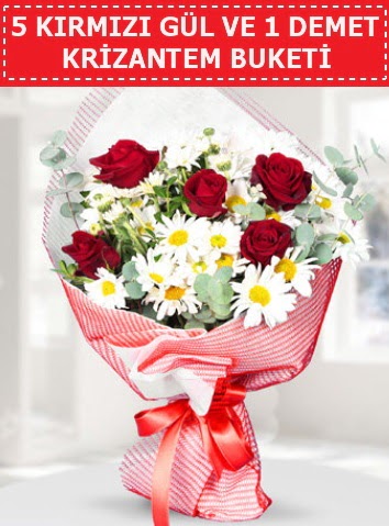 5 adet k�rm�z� g�l ve krizantem buketi  Ankara gimat �i�ek sat��� 