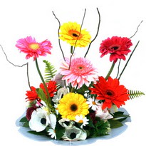  Ankara ivedik hediye �i�ek yolla  camda gerbera ve mis kokulu kir �i�ekleri 