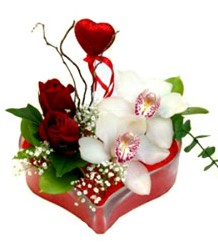  Ankara yenimahalle online iek gnderme sipari  mika kalp iinde 2 gl 1 kandil orkide kalp ubuk