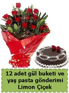 12 adet k�rm�z� g�l buketi ve ya� pasta  Ankara ostim �i�ek g�nderme sitemiz g�venlidir 