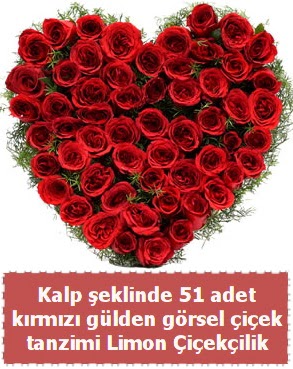 51 k�rm�z� g�lden kalp �eklinde �i�ek tanzim  Ankara gimat �i�ek sat��� 