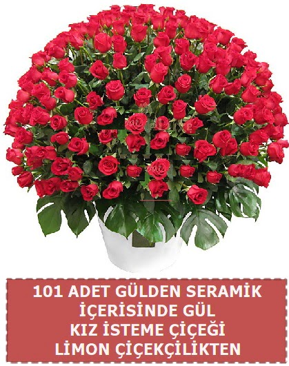 Seramik vazoda 101 g�l k�z isteme �i�e�i  Ankara sincan �i�ek g�nderme 